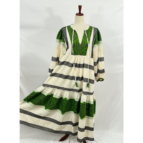 PEARL & CAVIAR Sz S/M Green Ivory Cotton Zakar Maxi Dress NWT - Picture 7 of 12